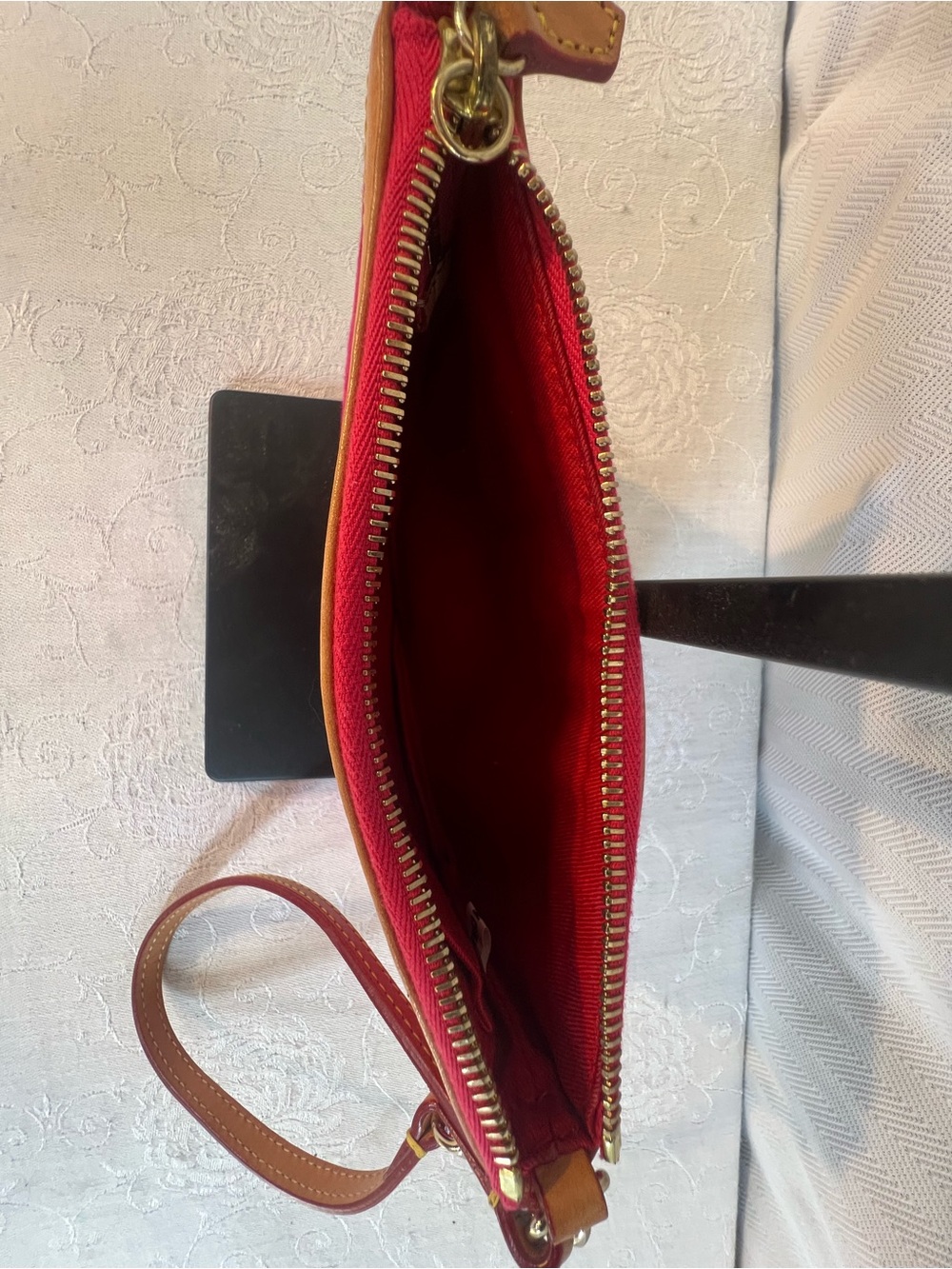 Dooney & Bourke City Slim Wristlet  Purse Pink Debossed Monogram Tan Leather - Picture 4 of 10